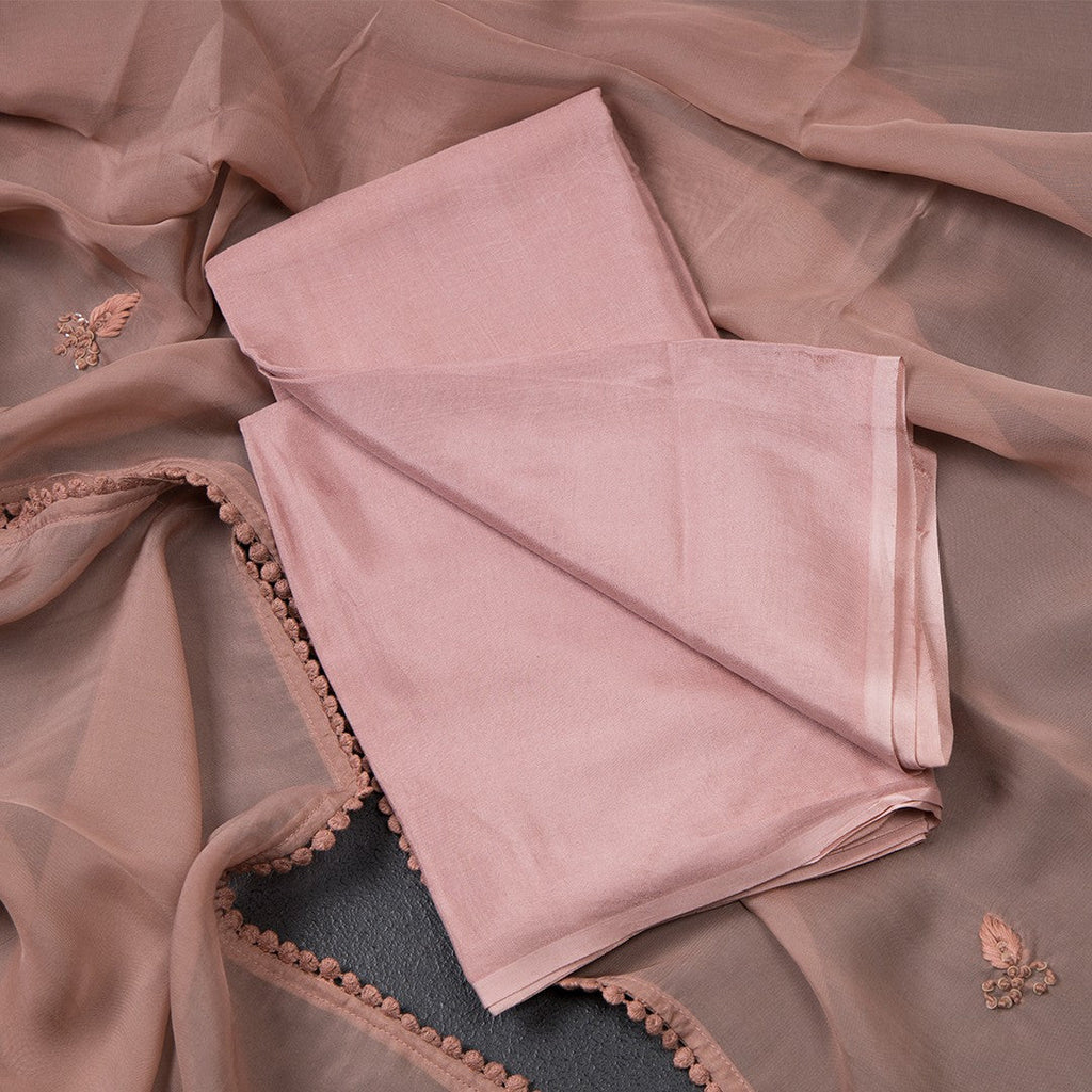 Mul Chanderi Light Peach Unstitched Salwar Material With Dupatta