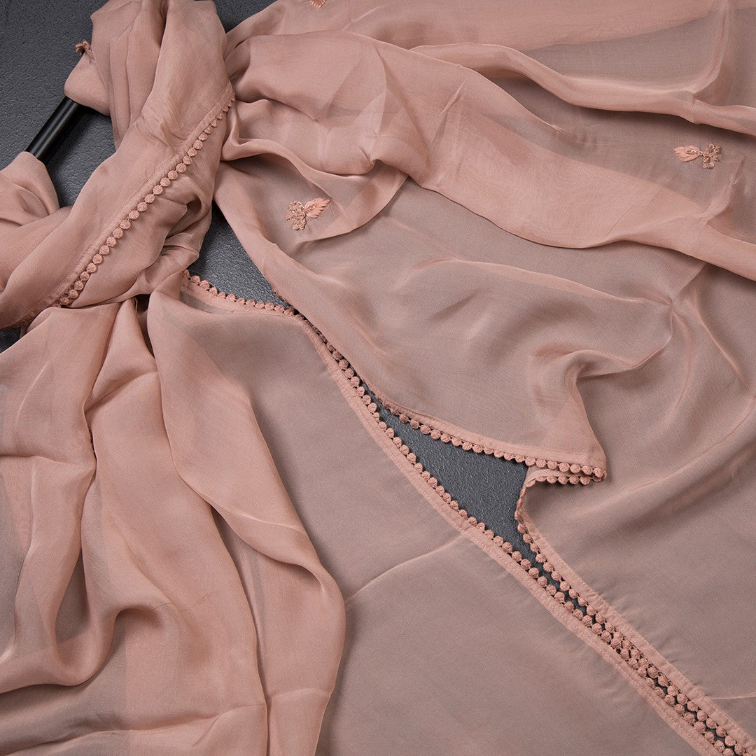 Mul Chanderi Light Peach Unstitched Salwar Material With Dupatta
