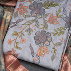 Mul Chanderi Grey Unstitched Salwar Material With Dupatta