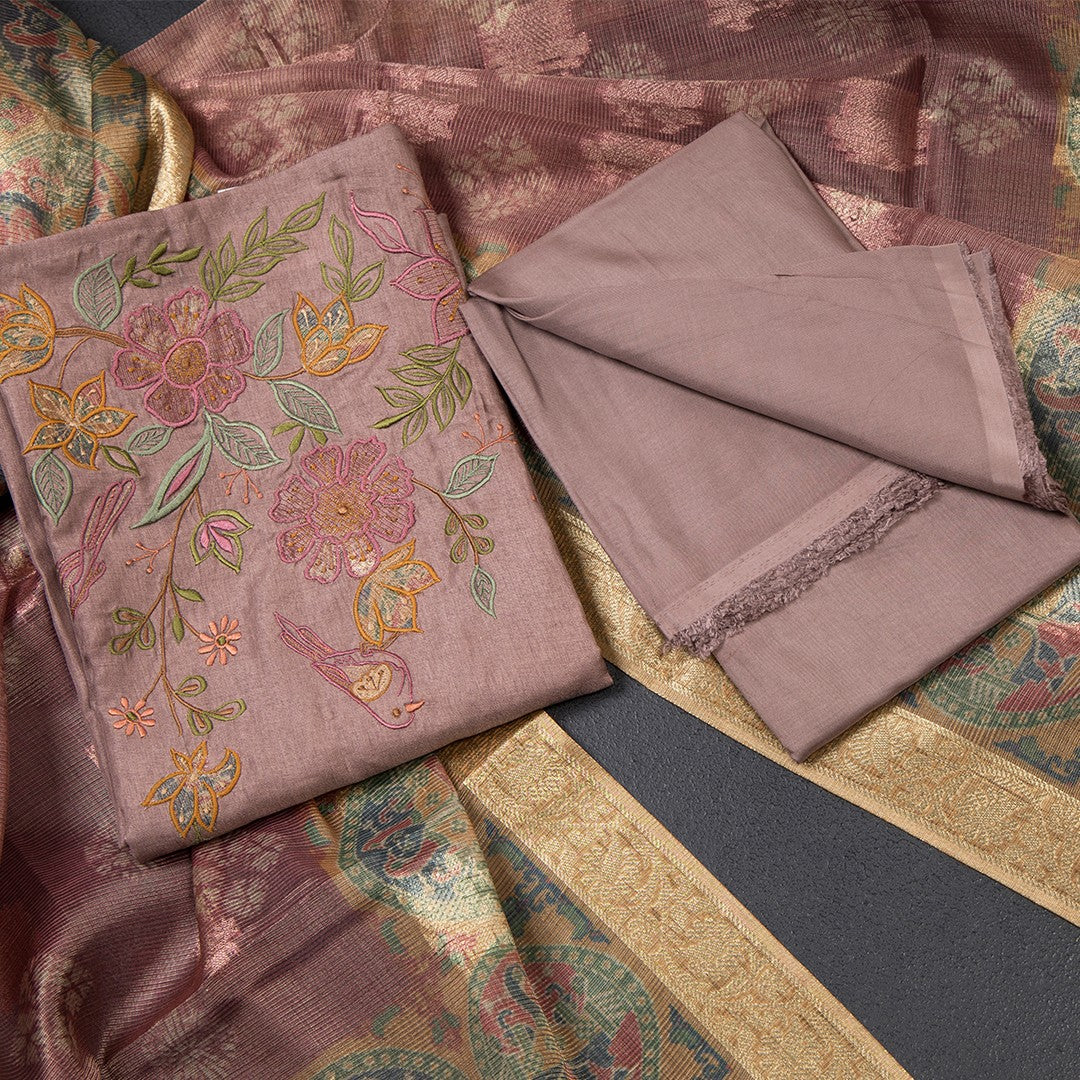 Mul Chanderi Onion Pink Unstitched Salwar Material With Dupatta
