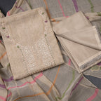 Mul Chanderi Cream Unstitched Salwar Material With Dupatta
