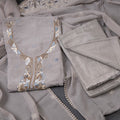Mul Chanderi Grey Unstitched Salwar Material With Dupatta 02