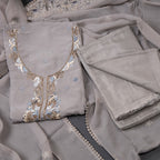 Mul Chanderi Grey Unstitched Salwar Material With Dupatta 02
