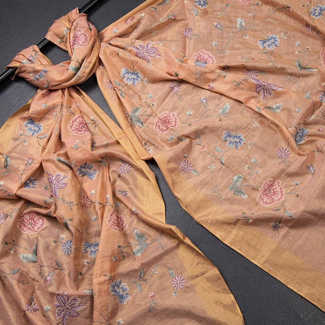 Tissue Shimmer Peach Unstitched Salwar Material With Dupatta