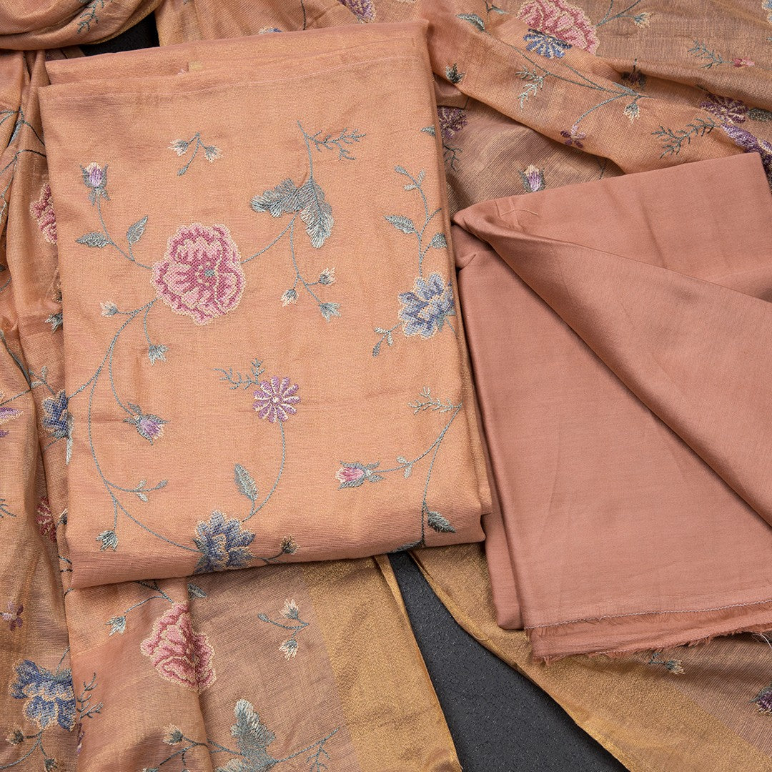Tissue Shimmer Peach Unstitched Salwar Material With Dupatta