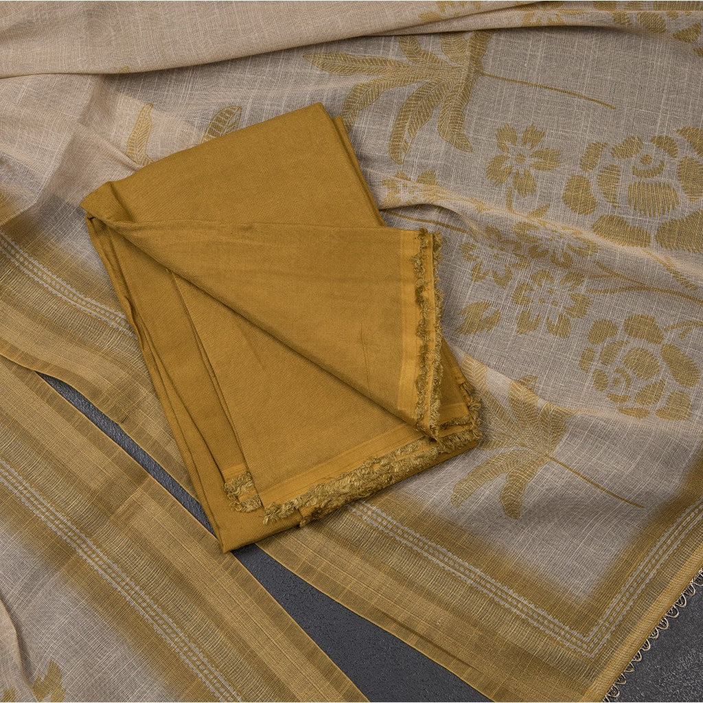Mul Chanderi Golden Brown Unstitched Salwar Material With Dupatta 02