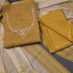 Mul Chanderi Golden Brown Unstitched Salwar Material With Dupatta 02