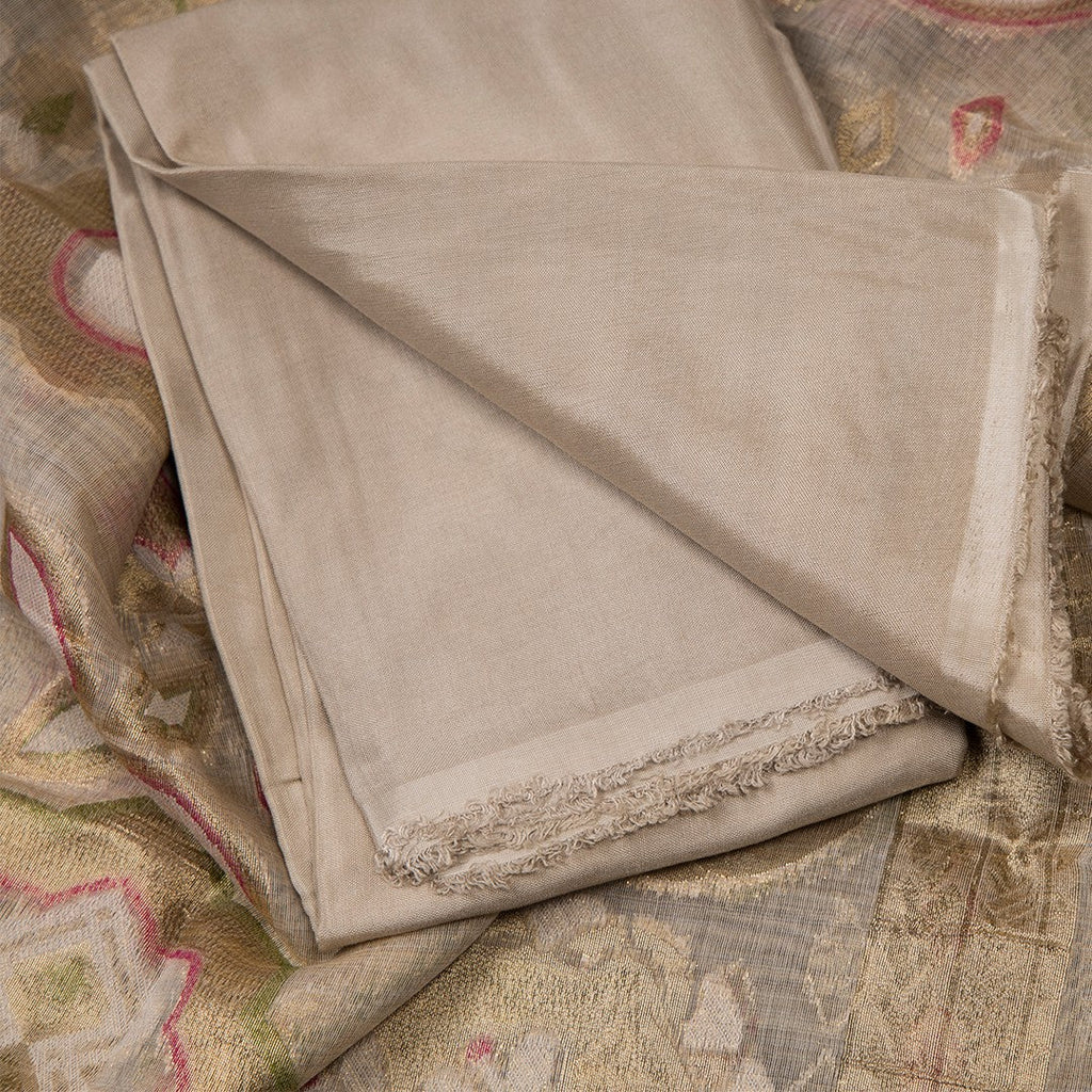 Mul Chanderi Cream Unstitched Salwar Material With Dupatta 02