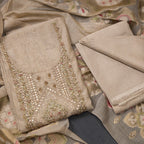 Mul Chanderi Cream Unstitched Salwar Material With Dupatta 02