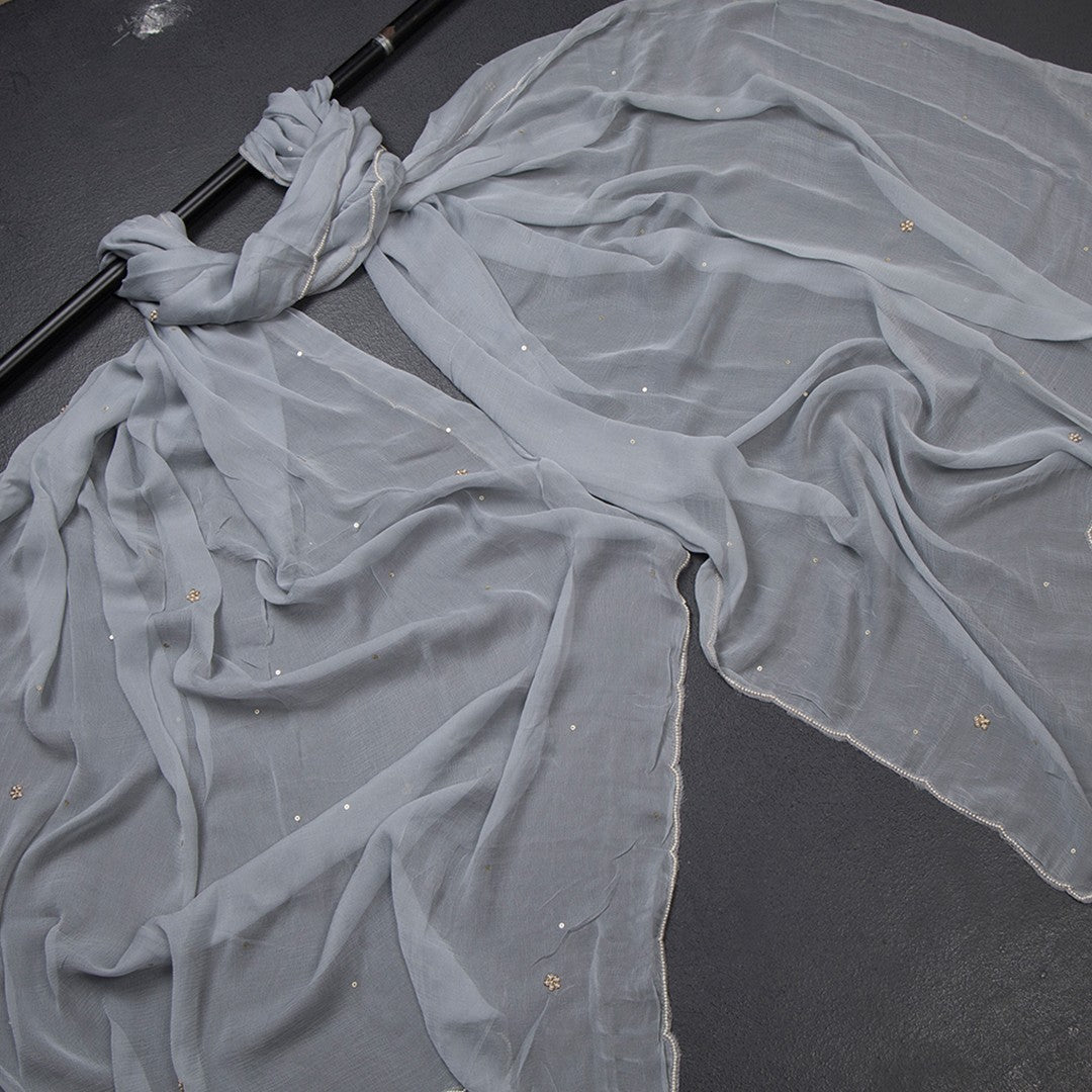 Raw Silk Grey Unstitched Salwar Material With Dupatta
