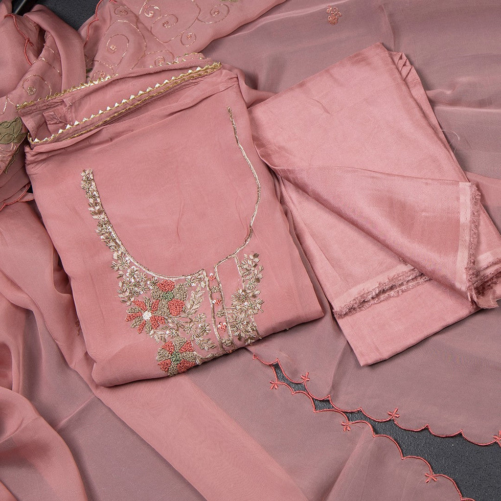 Mul Chanderi Onion Pink Unstitched Salwar Material With Dupatta 03