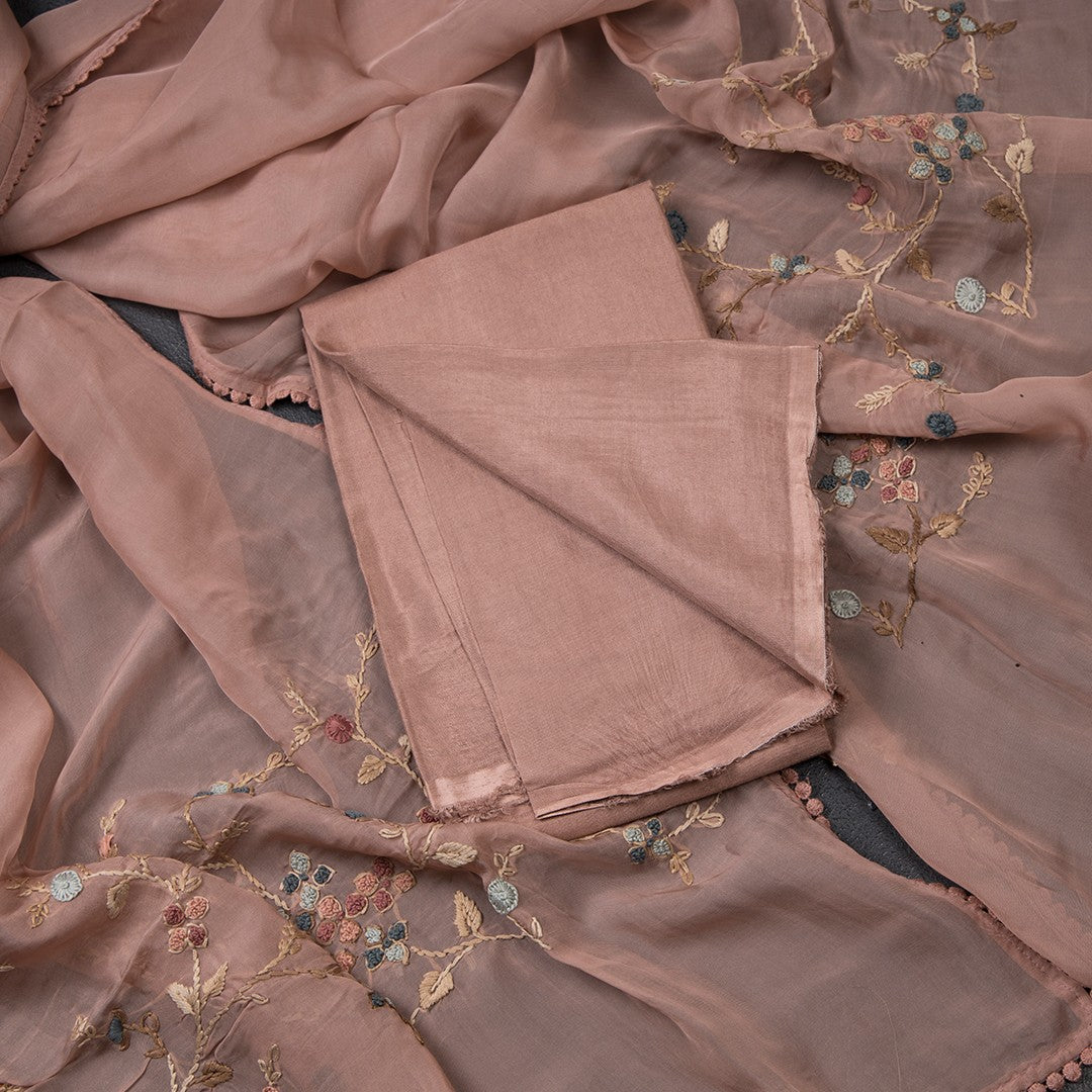 Mul Chanderi Light Onion Pink Unstitched Salwar Material With Dupatta