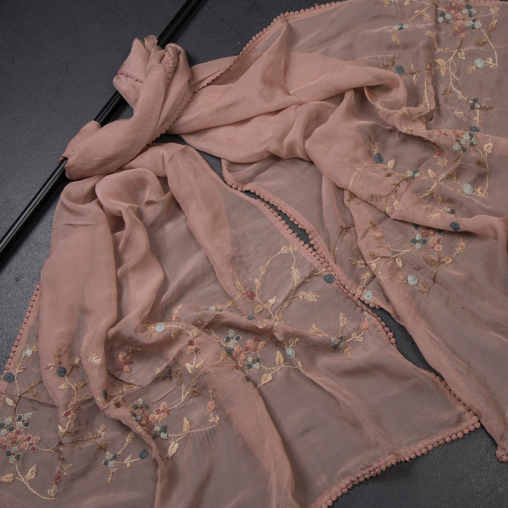 Mul Chanderi Light Onion Pink Unstitched Salwar Material With Dupatta