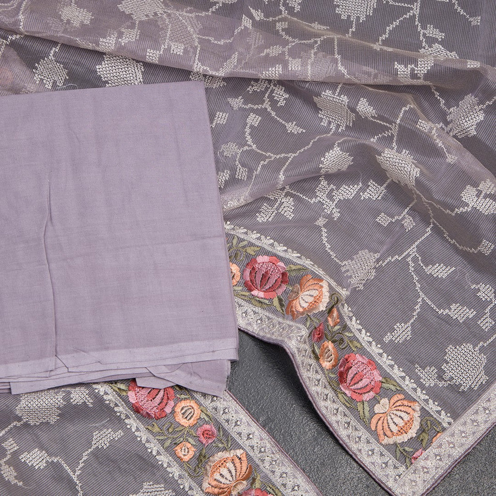 Mul Chanderi Lavender Unstitched Salwar Material With Dupatta