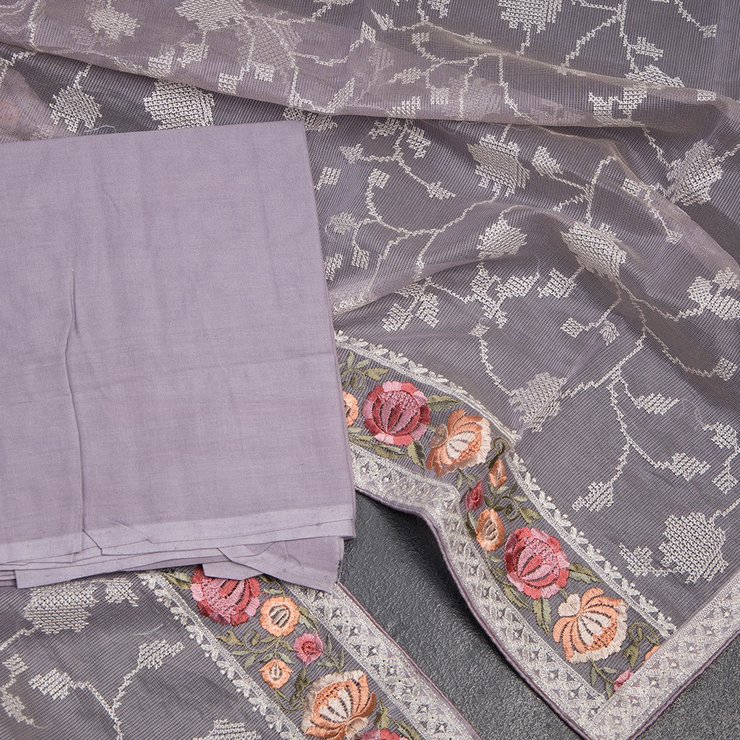 Mul Chanderi Lavender Unstitched Salwar Material With Dupatta
