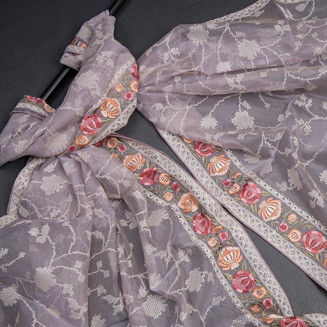 Mul Chanderi Lavender Unstitched Salwar Material With Dupatta