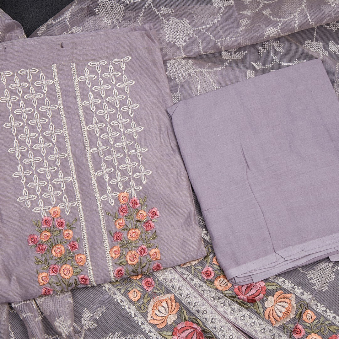 Mul Chanderi Lavender Unstitched Salwar Material With Dupatta