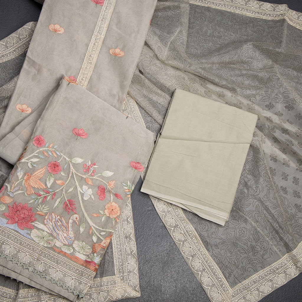 Mul Chanderi Very Light Pista Green Unstitched Salwar Material With Dupatta