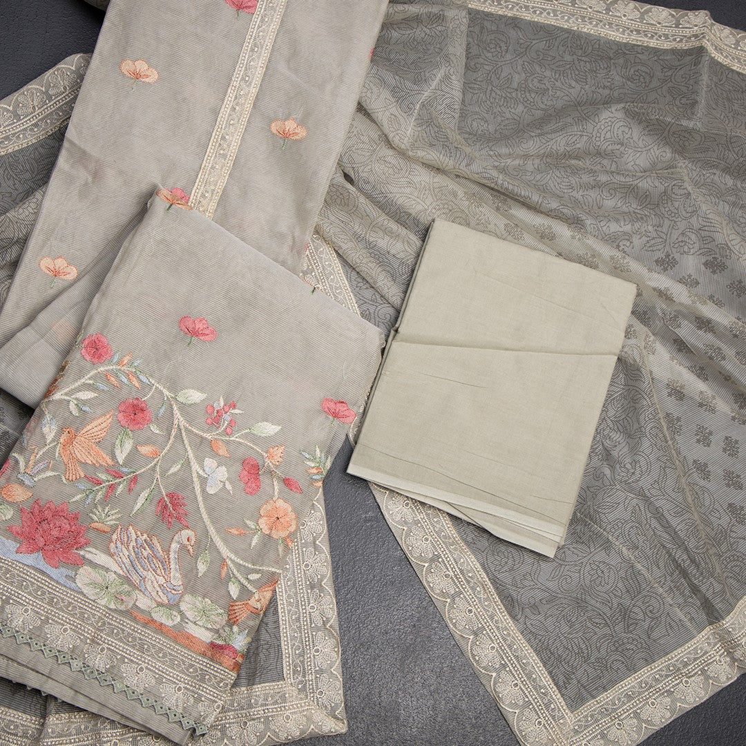 Mul Chanderi Very Light Pista Green Unstitched Salwar Material With Dupatta