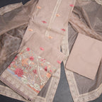 Mul Chanderi Light Brown Unstitched Salwar Material With Dupatta