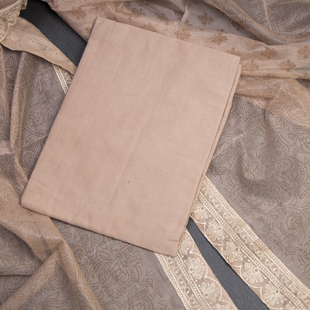 Mul Chanderi Light Brown Unstitched Salwar Material With Dupatta