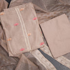 Mul Chanderi Light Brown Unstitched Salwar Material With Dupatta