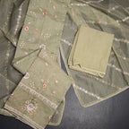 Mul Chanderi Pista Green Unstitched Salwar Material With Dupatta 04