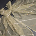 Mul Chanderi Pista Green Unstitched Salwar Material With Dupatta 04