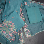 Mul Chanderi Rama Blue Unstitched Salwar Material With Dupatta