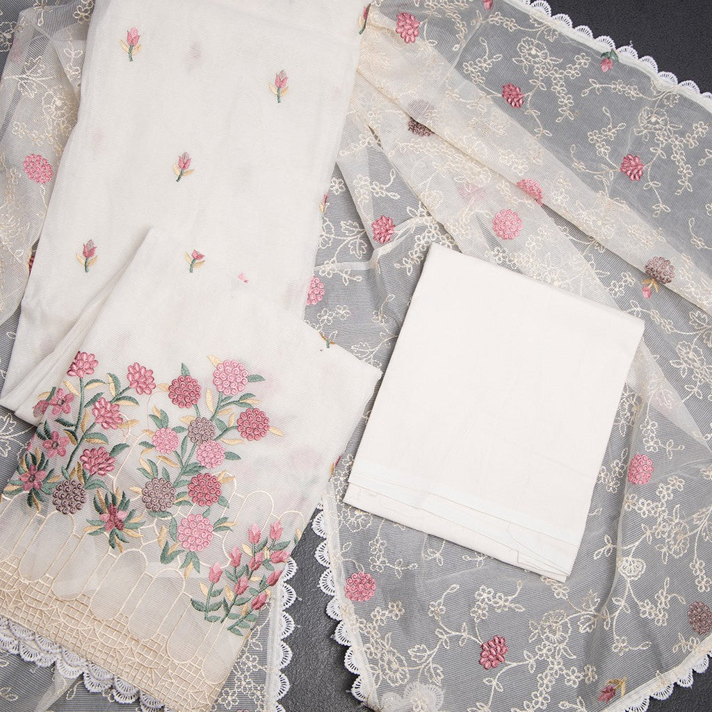 Mul Chanderi Cream Unstitched Salwar Material With Dupatta 03