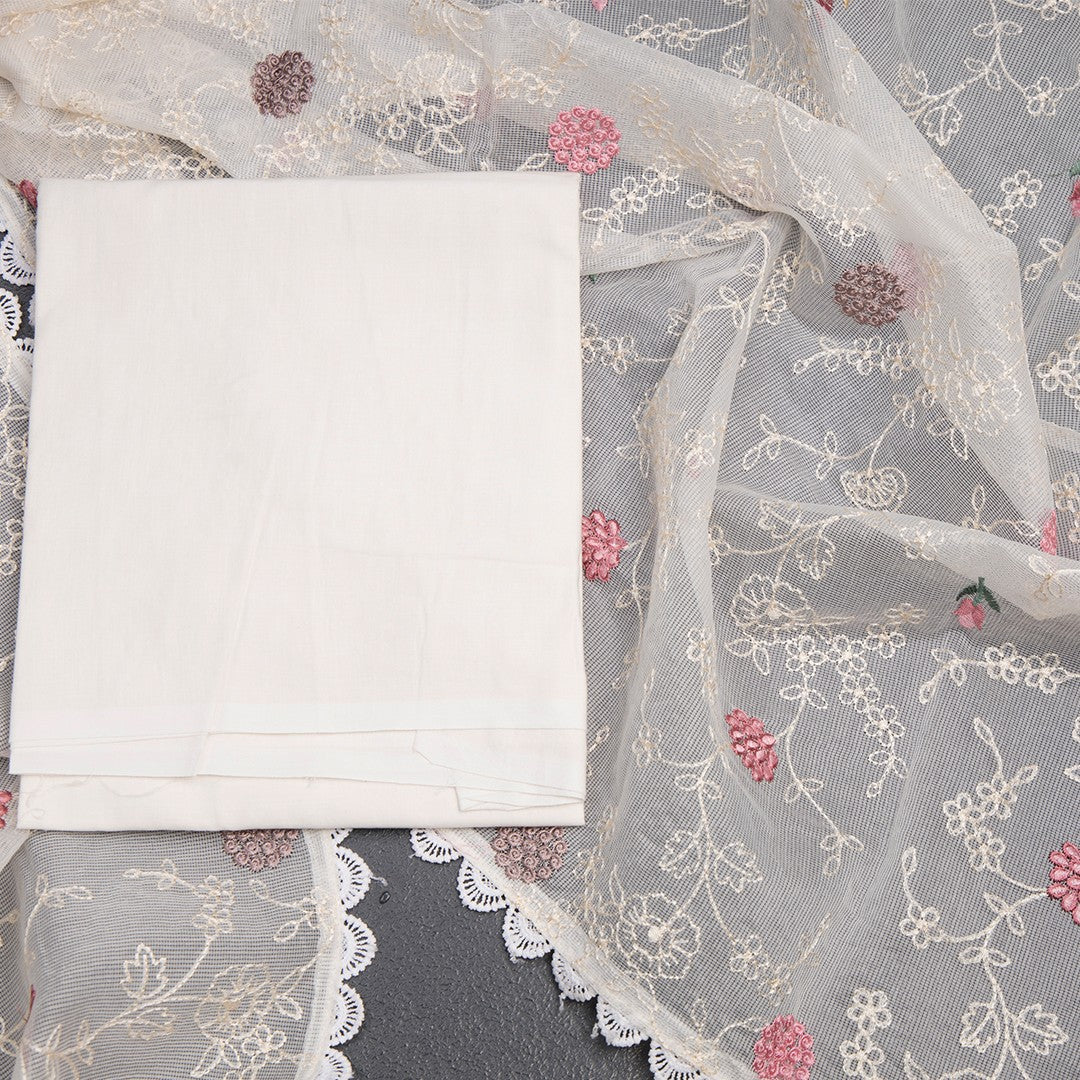 Mul Chanderi Cream Unstitched Salwar Material With Dupatta 03