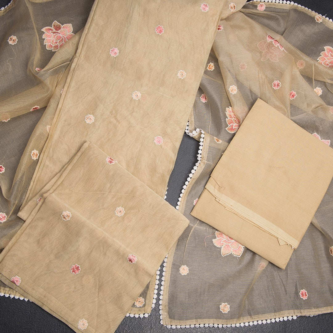 Mul Chanderi Sandal Unstitched Salwar Material With Dupatta 02