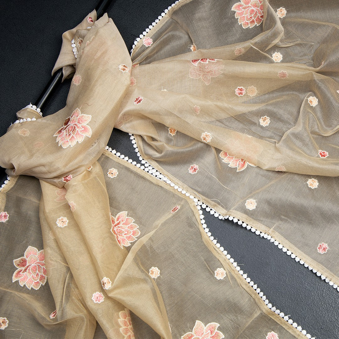 Mul Chanderi Sandal Unstitched Salwar Material With Dupatta 02