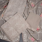 Mul Chanderi Greyish Brown Unstitched Salwar Material With Dupatta 02