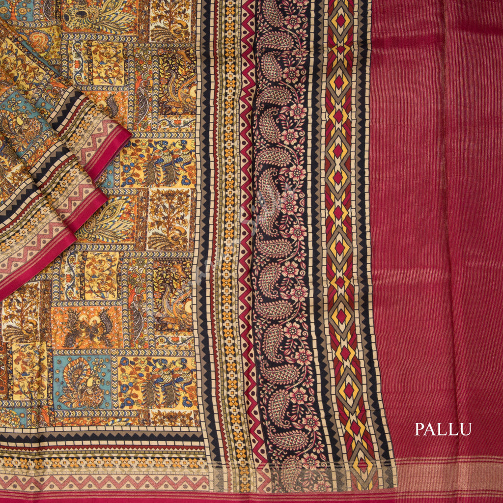 Modal Silk Multi Colour Printed Saree With Peacock Design