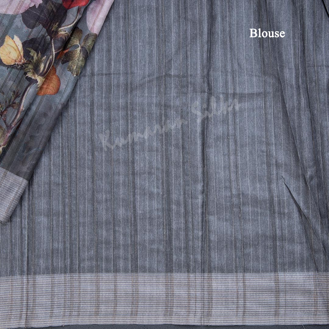 Semi Raw Silk Grey Printed Saree 08