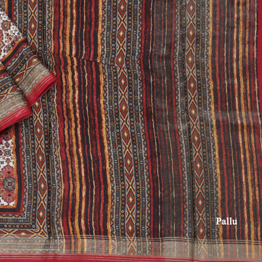 Modal Silk Cream Floral Printed Saree