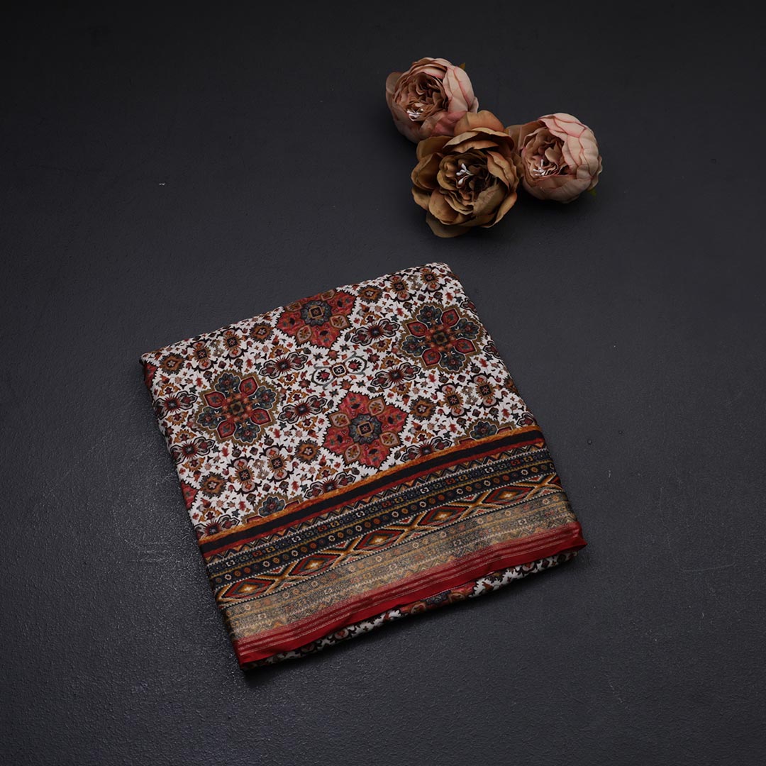 Modal Silk Cream Floral Printed Saree