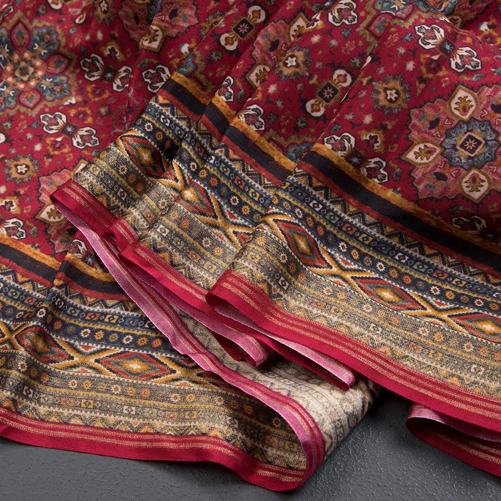 Modal Silk Red Floral Printed Saree