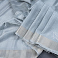 Semi Raw Silk Greyish Blue Thread Embroidered Saree