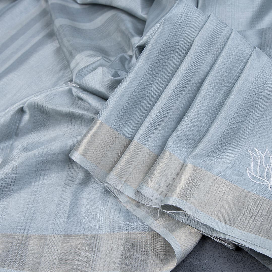 Semi Raw Silk Greyish Blue Thread Embroidered Saree