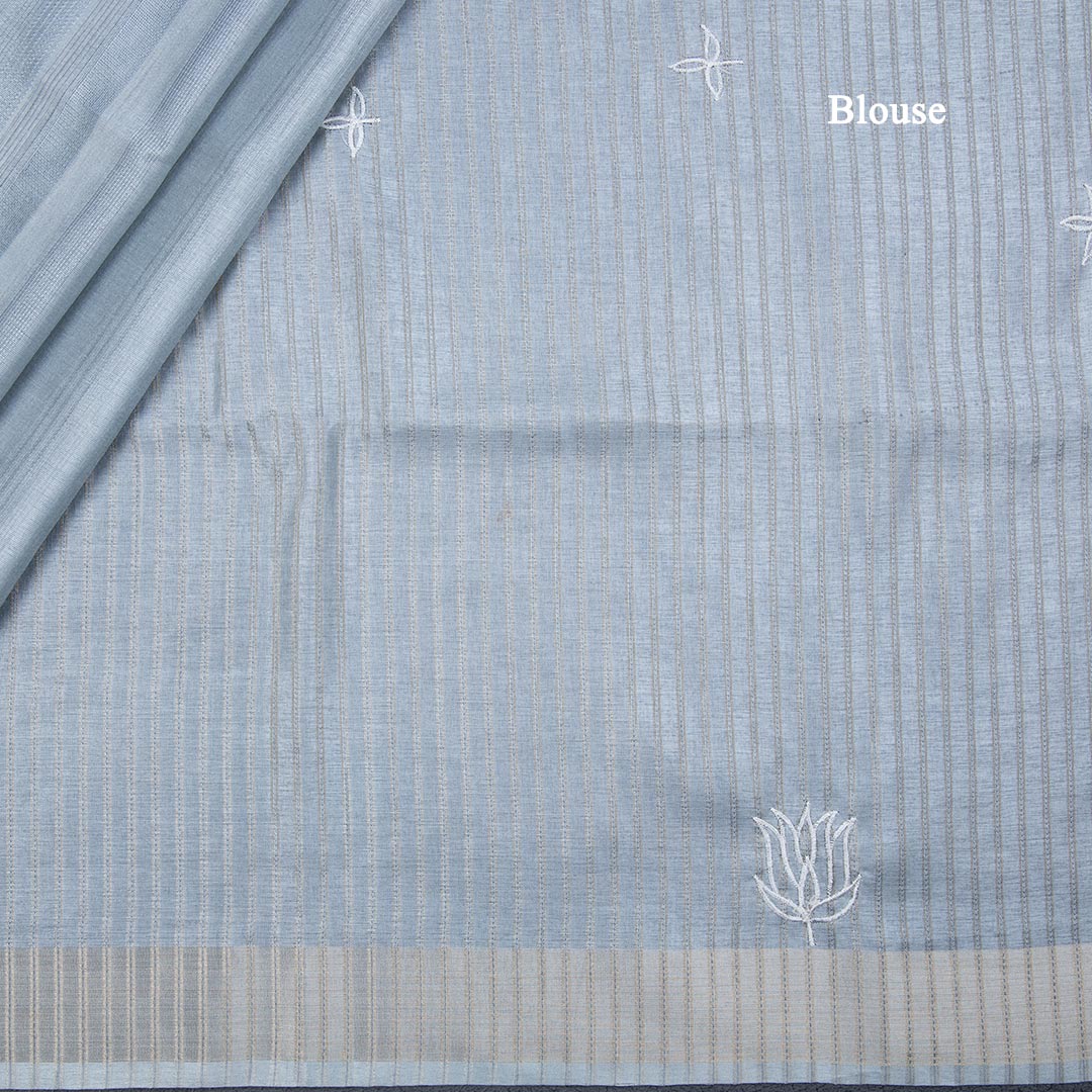 Semi Raw Silk Greyish Blue Thread Embroidered Saree