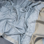 Semi Raw Silk Greyish Blue Thread Embroidered Saree - Kumaran Silks