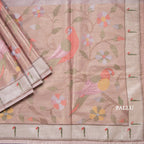 Tissue Rose Gold Thread Embroidered Saree With Tree Design