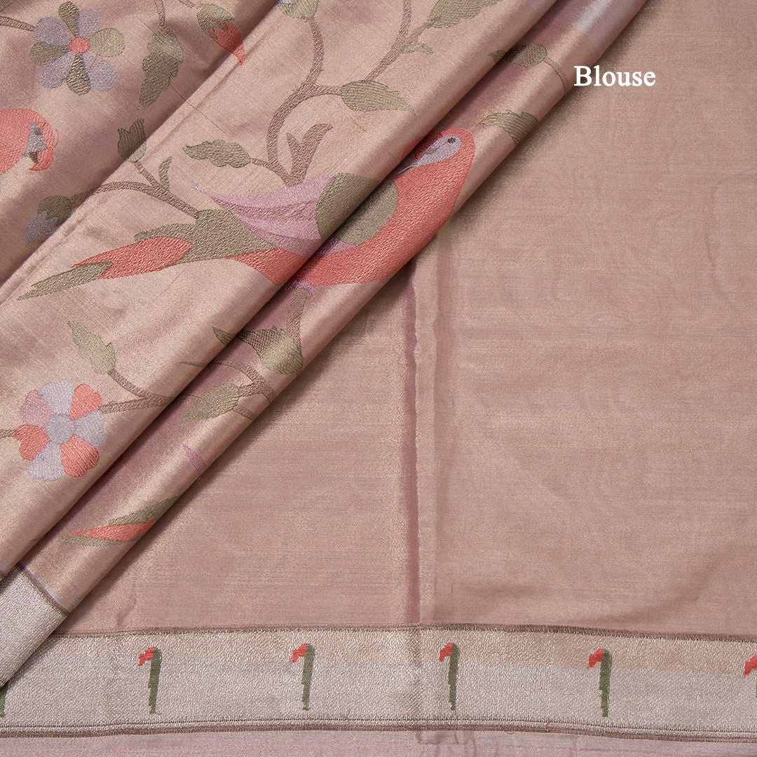 Tissue Rose Gold Thread Embroidered Saree With Tree Design