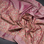 Tissue Pink Thread Embroidered Saree With Parrots On Trees Design - Kumaran Silks