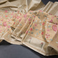 Tissue Sandal Thread Embroidered Saree With Branches Design