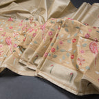 Tissue Sandal Thread Embroidered Saree With Branches Design