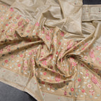 Tissue Sandal Thread Embroidered Saree With Branches Design