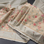 Tissue Cream Thread Embroidered Saree With Branches Design